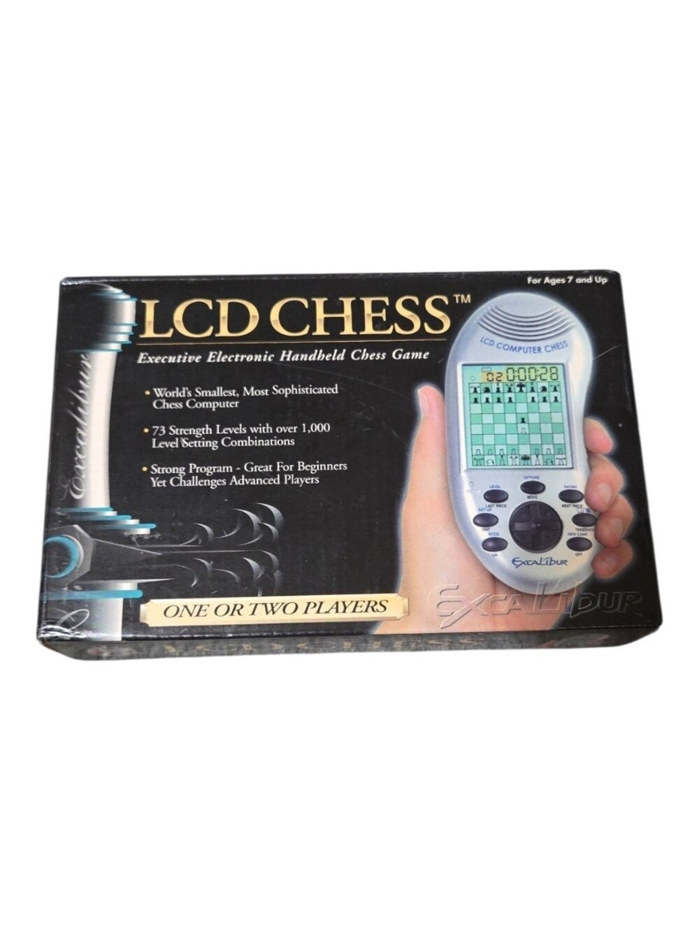 LCD CHESS Executive Electronic Handheld Chess Game - Black & Gold Box